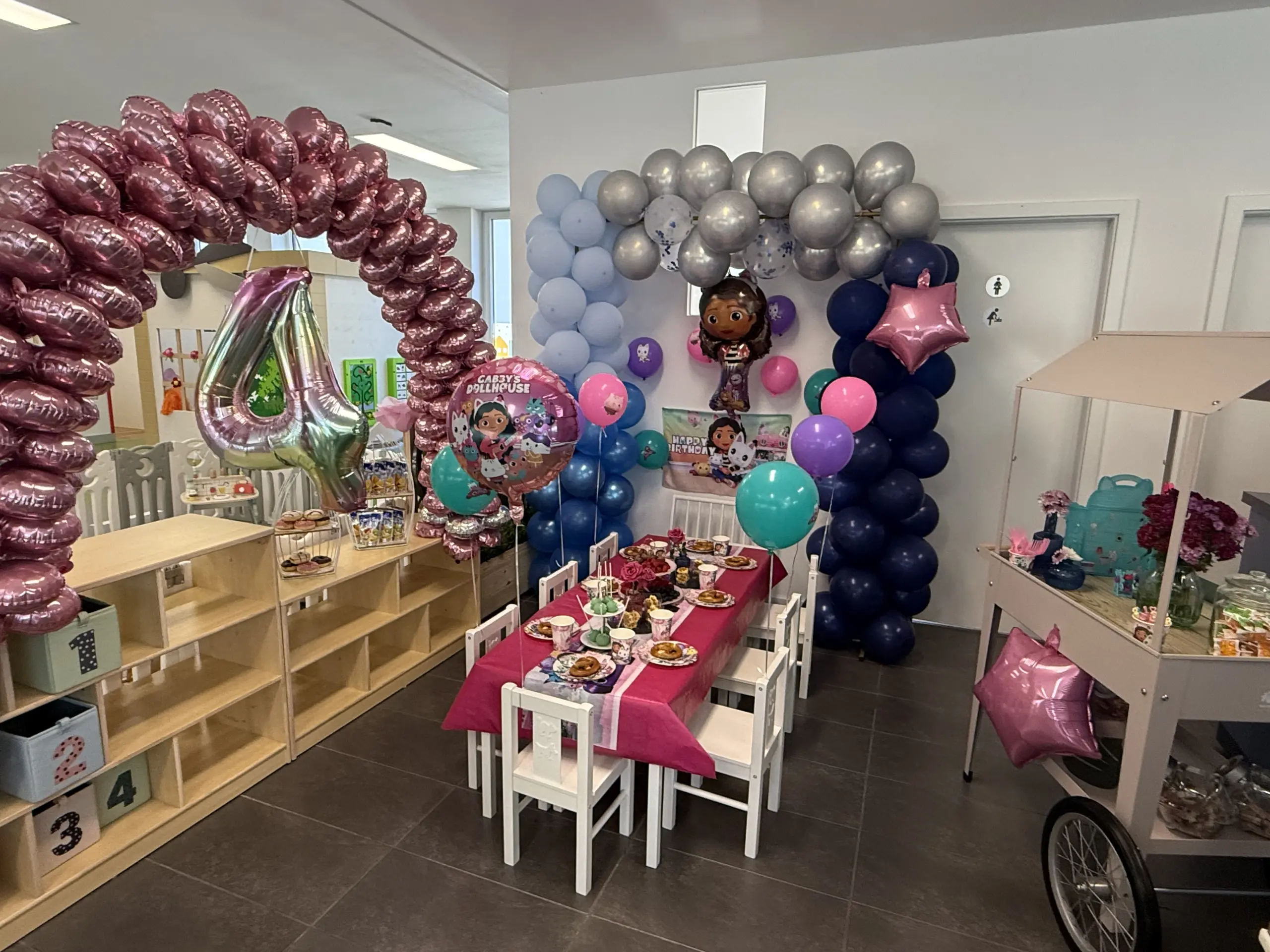 A festive birthday room prepared for children at BAAM Kids Village